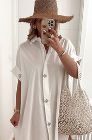 Celeste Diamante Oversized Midaxi Shirt Dress-Ivory