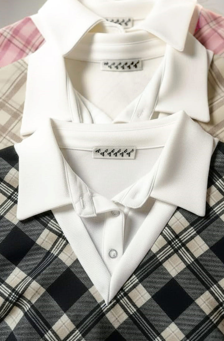 Cherie Check Print V-Neck Layered Effect Sweatshirt Top-Pink