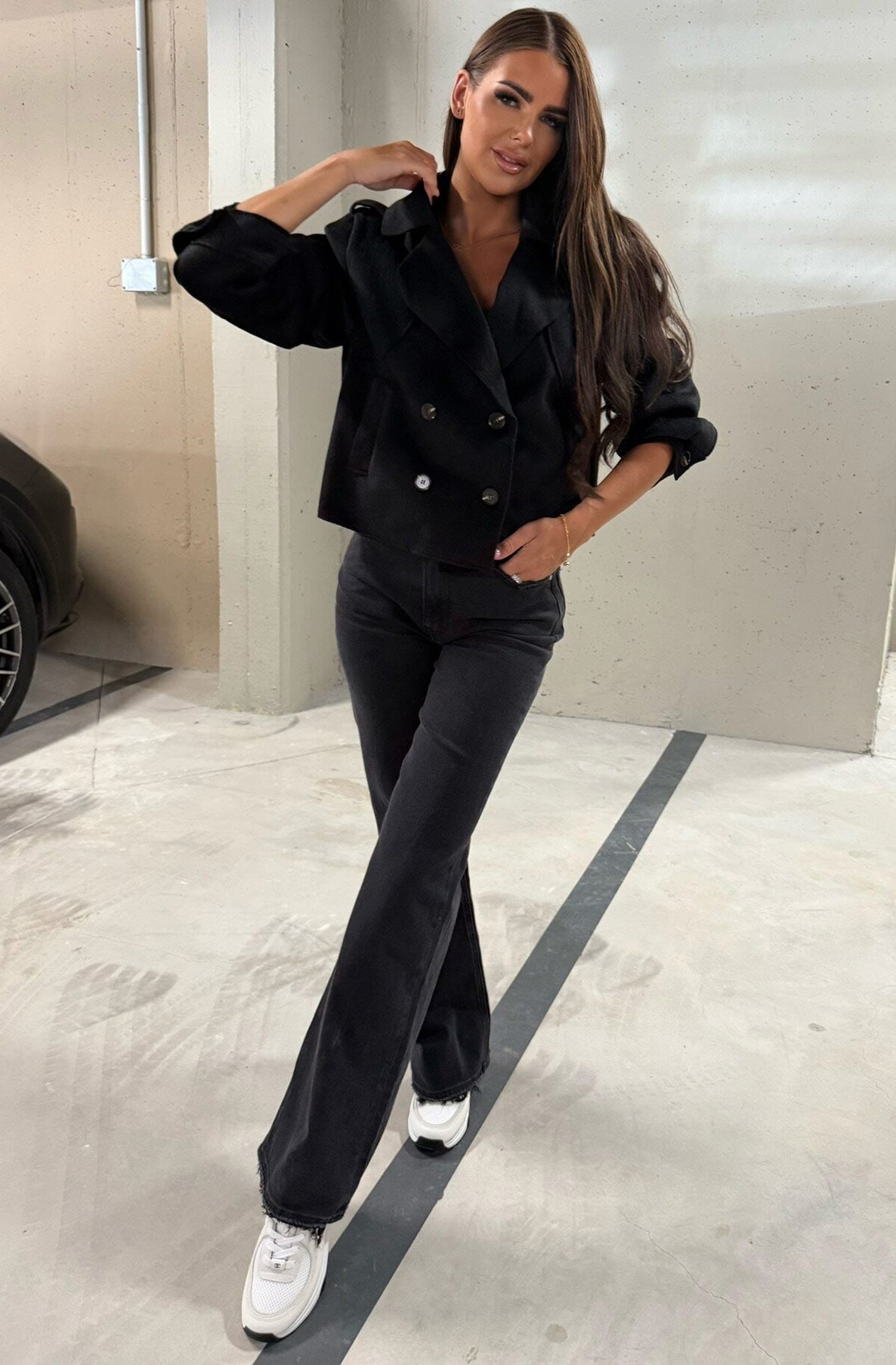 Cheryl Suedette Pocket Detail Jacket-Black