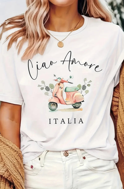 'Ciao Amore - Italia' Graphic Printed T-Shirt Top-Ivory