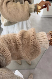 Cindy Colour Block Contrast Knitted Cardigan-Brown