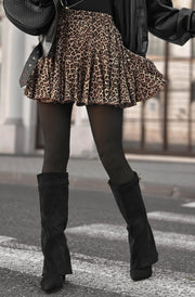 Cleo Leopard Frill Mini Skirt-Brown
