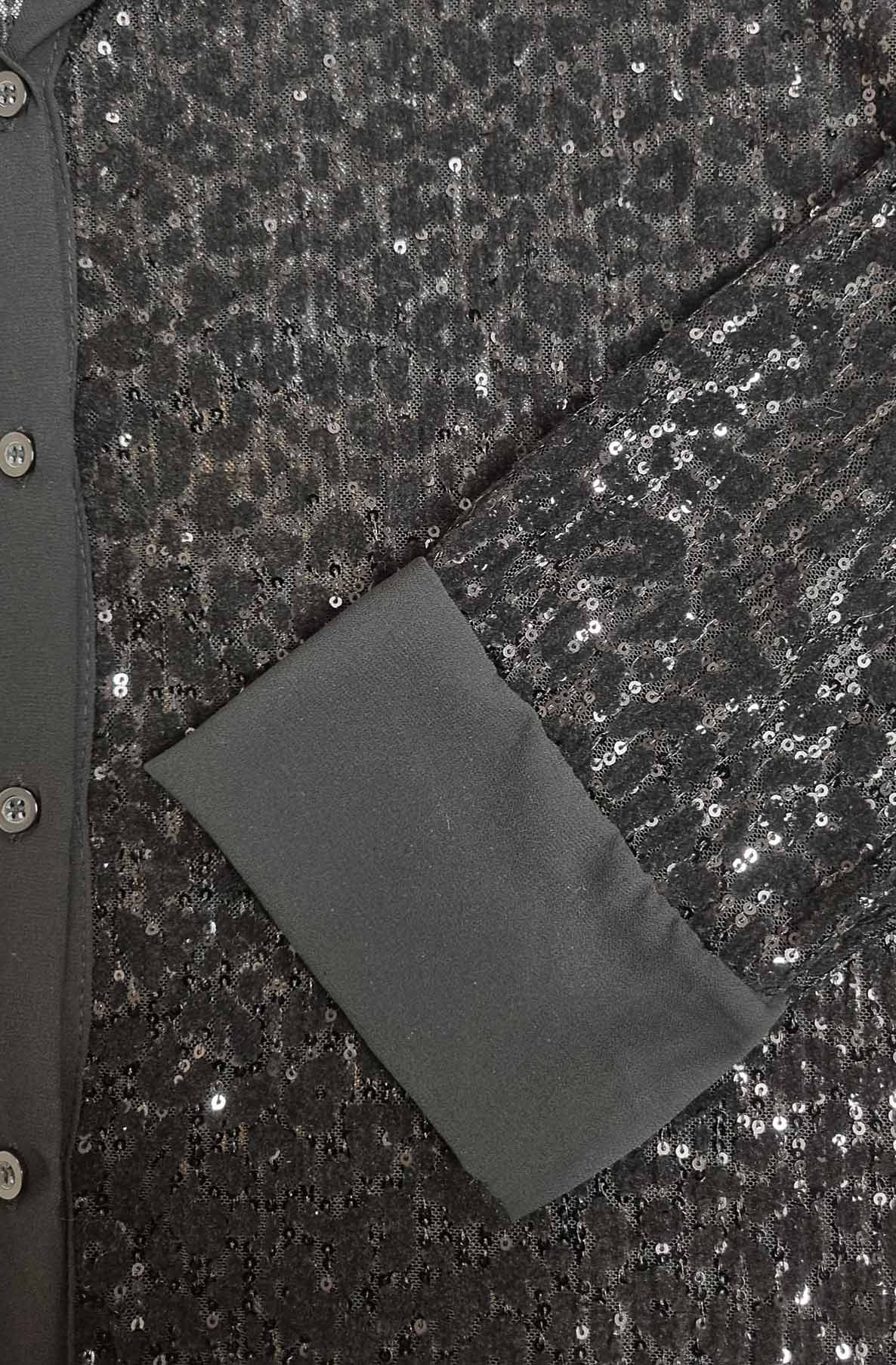 Colette Leopard Sequin Shirt Blouse Top-Black