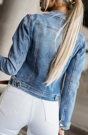 Danika Cropped Denim Jacket-Blue