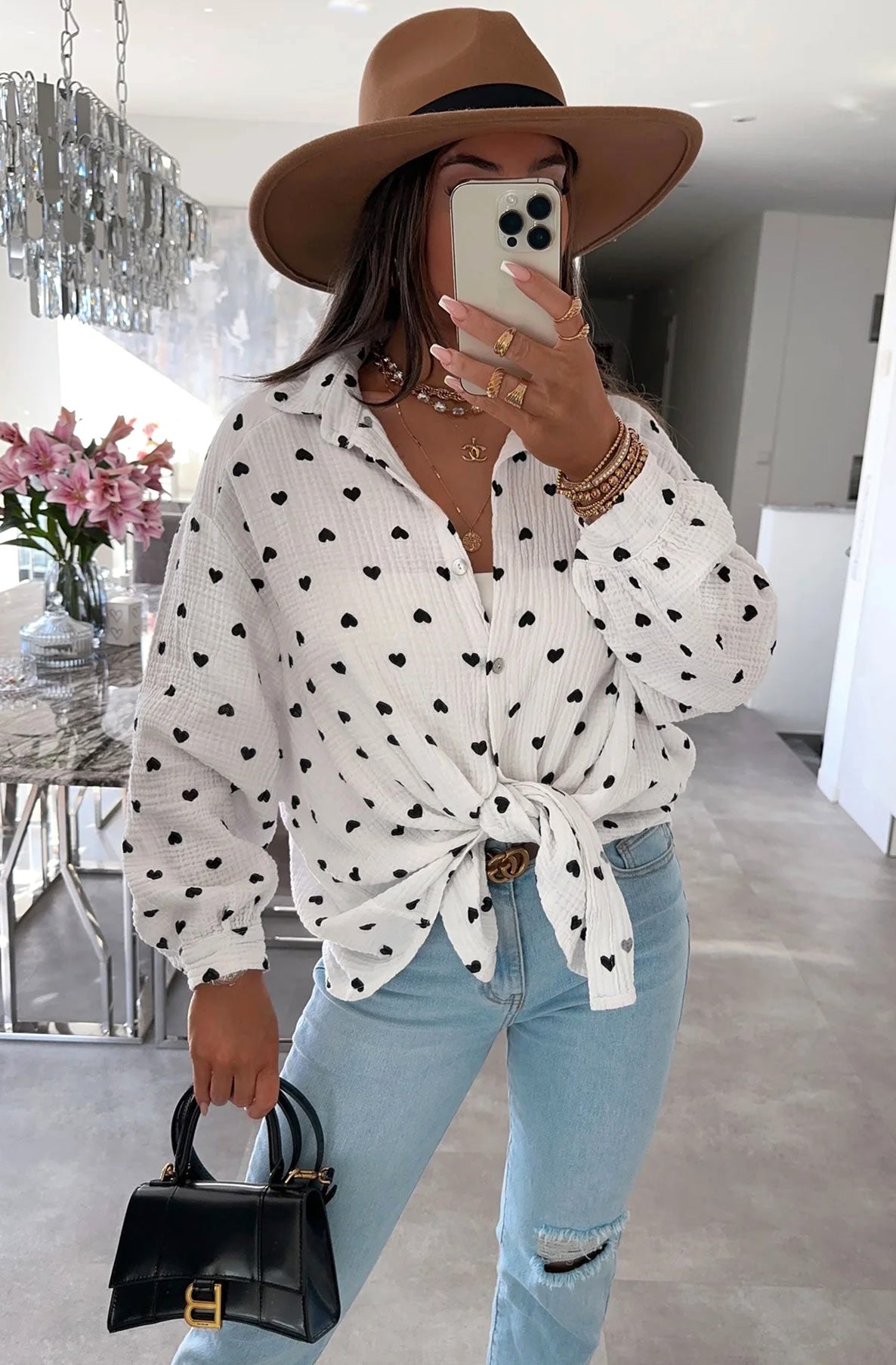 Dina 'Hearts' Printed Oversized Blouse Shirt Top-Ivory