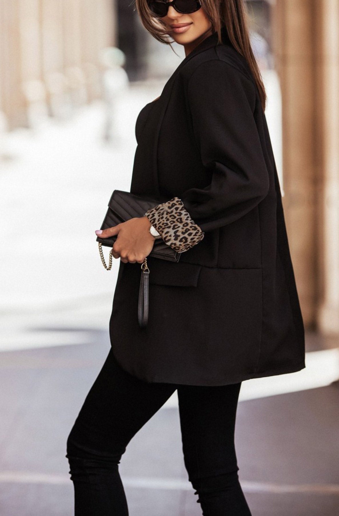 Diora Oversized Animal Blazer Jacket-Black