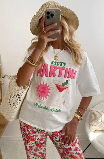 ‘Dirty Martini' Graphic Printed T. Shirt Top-Ivory