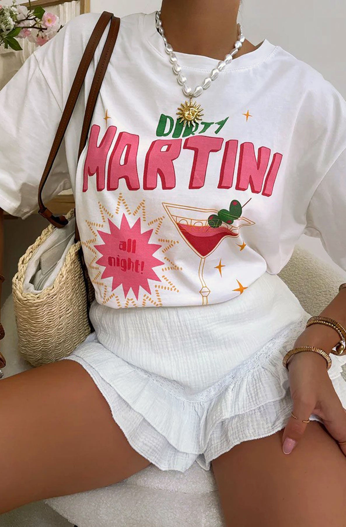 ‘Dirty Martini' Graphic Printed T. Shirt Top-Ivory