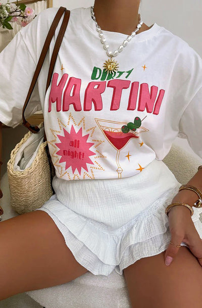 ‘Dirty Martini' Graphic Printed T. Shirt Top-Ivory