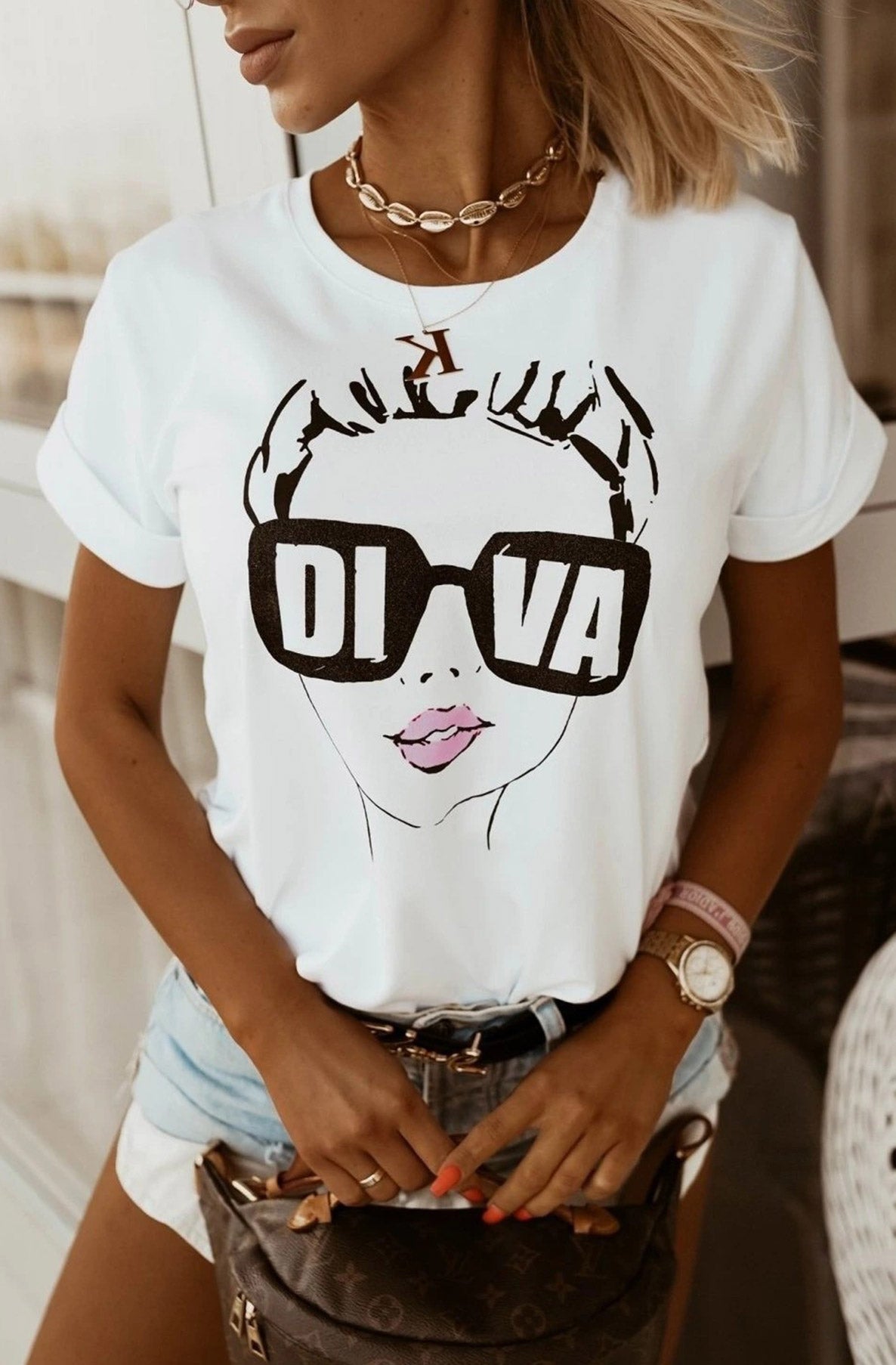 'DIVA' Graphic Printed T-Shirt Top-Ivory