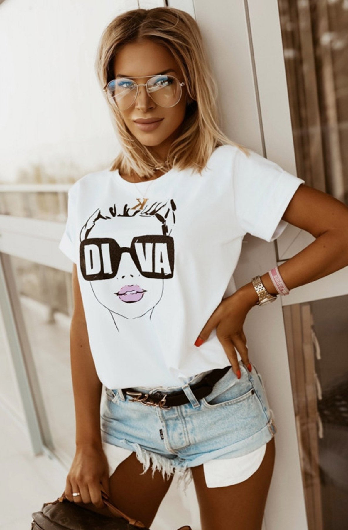 'DIVA' Graphic Printed T-Shirt Top-Ivory