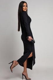 Dolly Draped Ruffle Front Midaxi Dress-Black