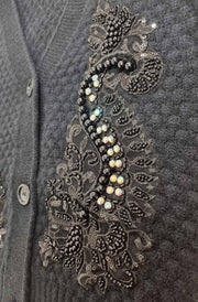 Dorothy Paisley Embellished Bubble Knit Cardigan-Black