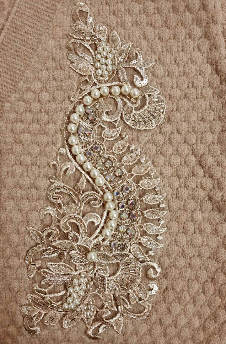 Dorothy Paisley Embellished Bubble Knit Cardigan-Camel