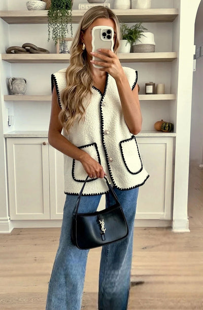 Dottie Boucle Style Sleeveless Gilet Vest-Ivory