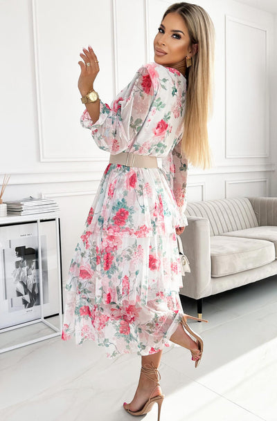 Edith Floral Chiffon Tiered Maxi Dress-Ivory