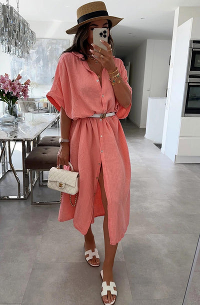Edna Oversized Midaxi Dress-Coral
