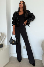 Elara High-Waisted Flared Trousers-Black