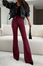 Elara High-Waisted Flared Trousers-Wine