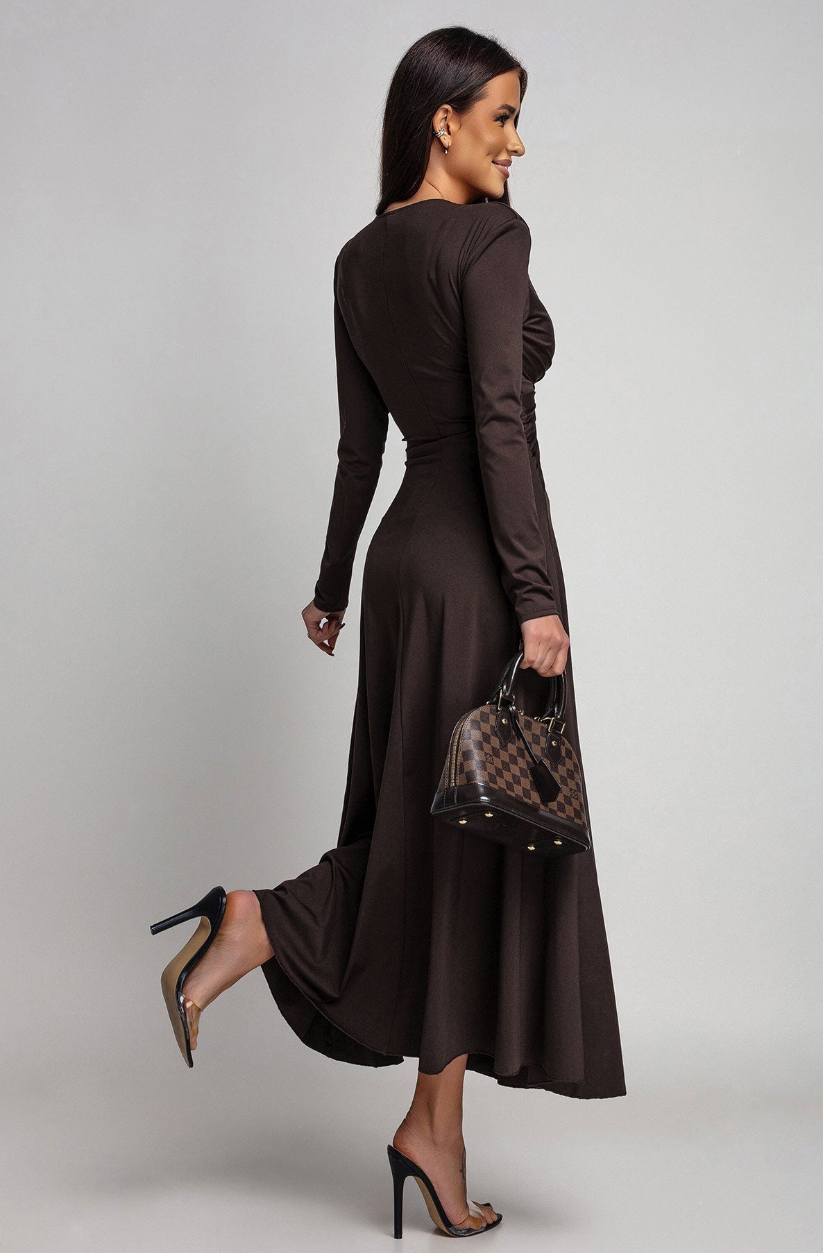 Elaris Twist Front Long Sleeve Maxi Dress-Dark Brown