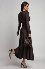 Elaris Twist Front Long Sleeve Maxi Dress-Dark Brown