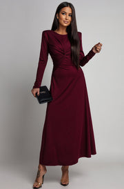 Elaris Twist Front Long Sleeve Maxi Dress-Wine