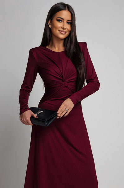 Elaris Twist Front Long Sleeve Maxi Dress-Wine
