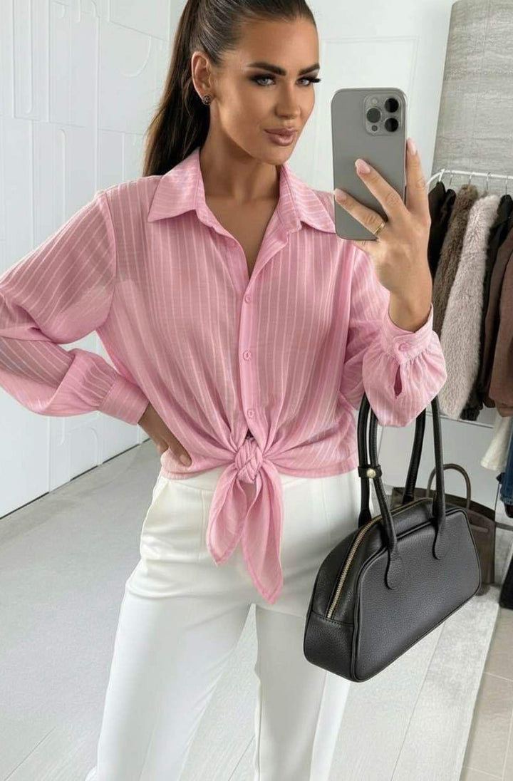 Elie Tie Front Stripe Shirt Top-Pink