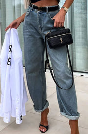 Elise Barrel High Mom Fit Denim Jeans-Blue