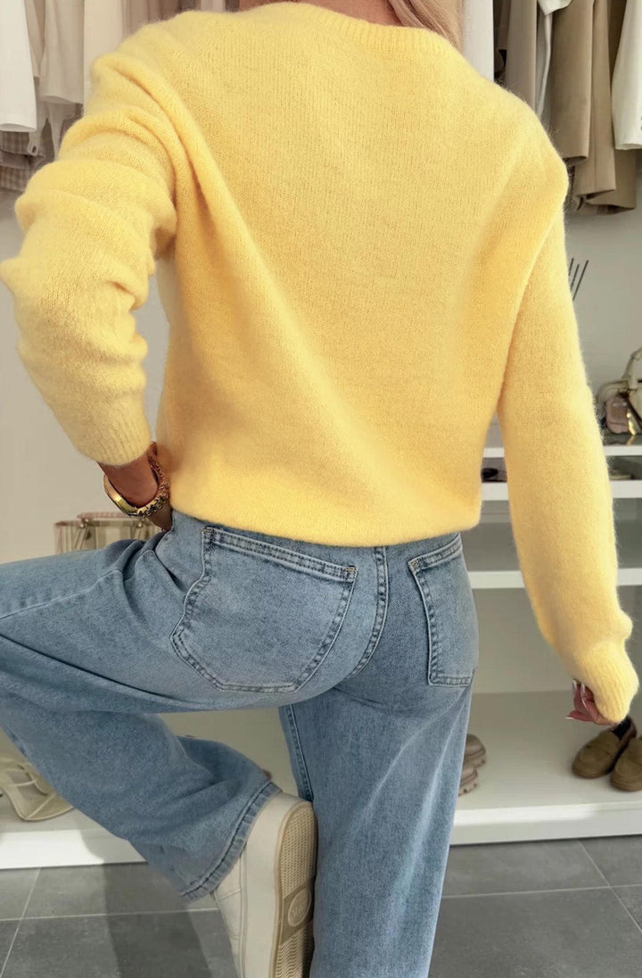 Elisha  Alpaca Lightweight Knitted Jumper Sweater-Yellow