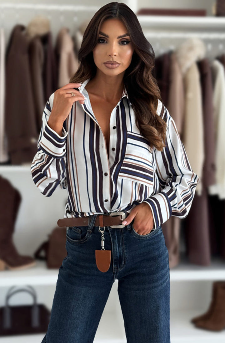 Elora Striped Shirt Blouse-Ivory
