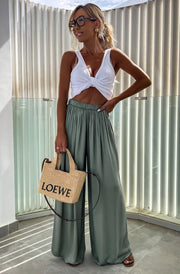 Esha Wide Leg Trousers-Olive