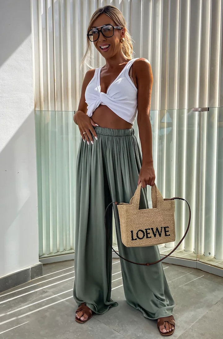 Esha Wide Leg Trousers-Olive