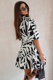 Esther Tropical Floral Patterned Dress-Black