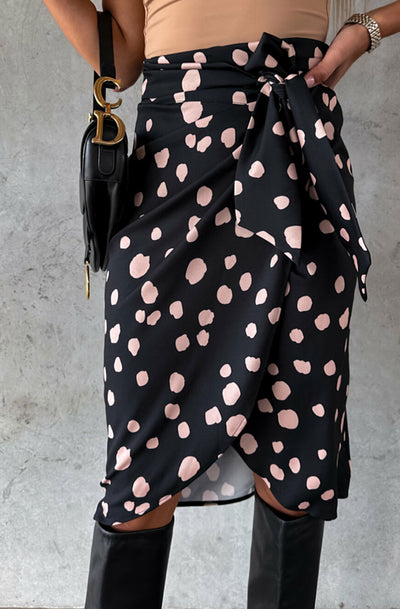 Faye Animal Print Wrap Around Skirt-Black