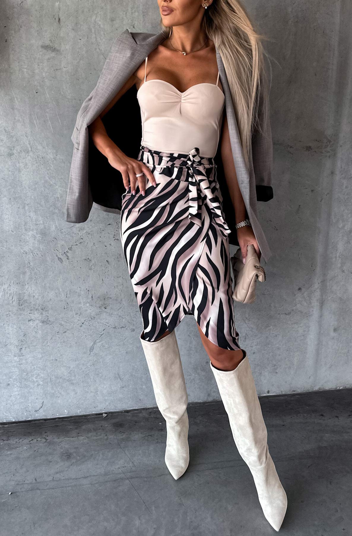 Faye Animal Print Wrap Around Skirt-Dusty Pink