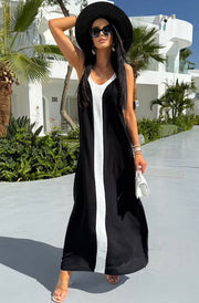 Fern Sleeveless Contrast Maxi Dress-Black