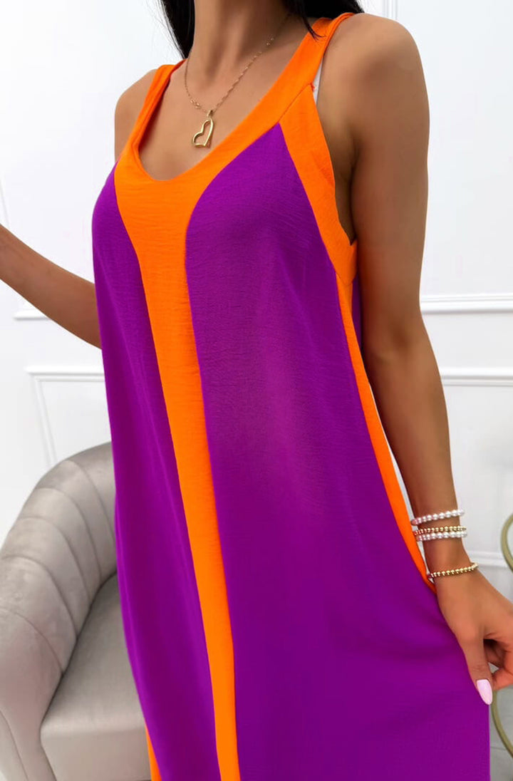 Fern Sleeveless Contrast Maxi Dress-Purple