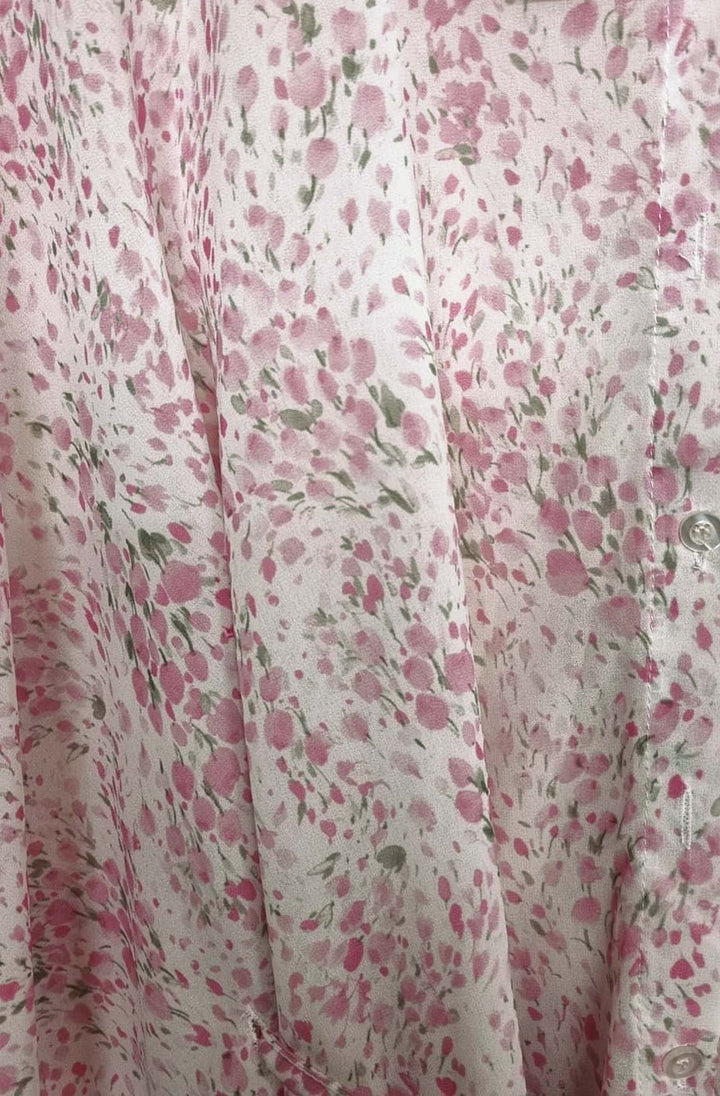 Fiorin Floral Tie-Front Oversized Poncho Style Blouse Top-Pink