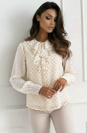 Florin Polka Dot Ruffle Collar Sheer Blouse Top-Cream