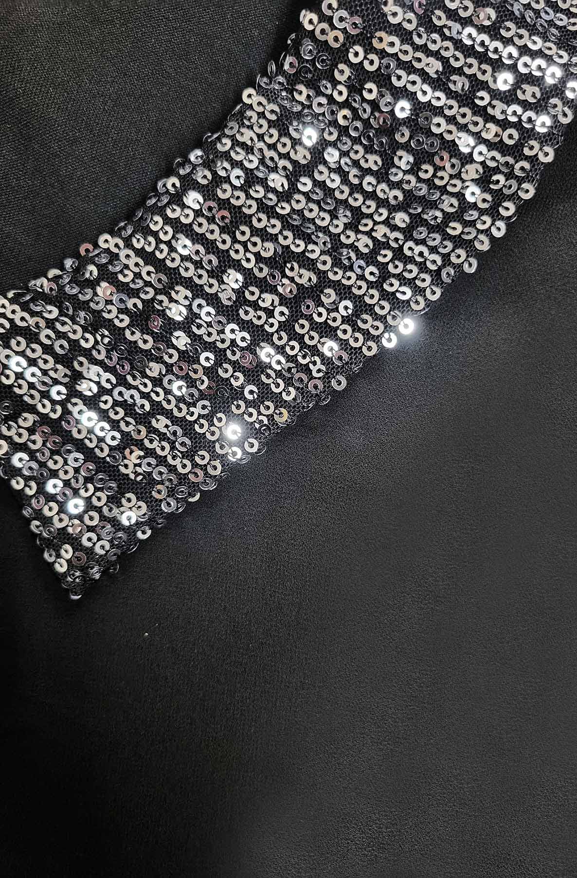 Gina Sequin Embellished Collar Blouse Top-Black