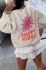 Happy Vibes Knitted Cardigan-Cream