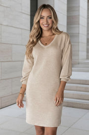 Irma V-Neck Sweater Jumper Dress–Stone