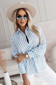Isla Striped Blouse Shirt Top-Blue