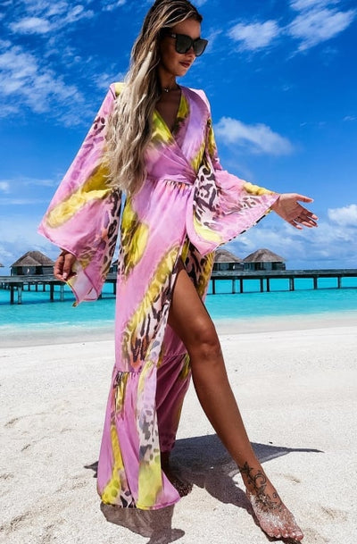 Ivanna Beach Cover Up Maxi Wrap Dress-Pink