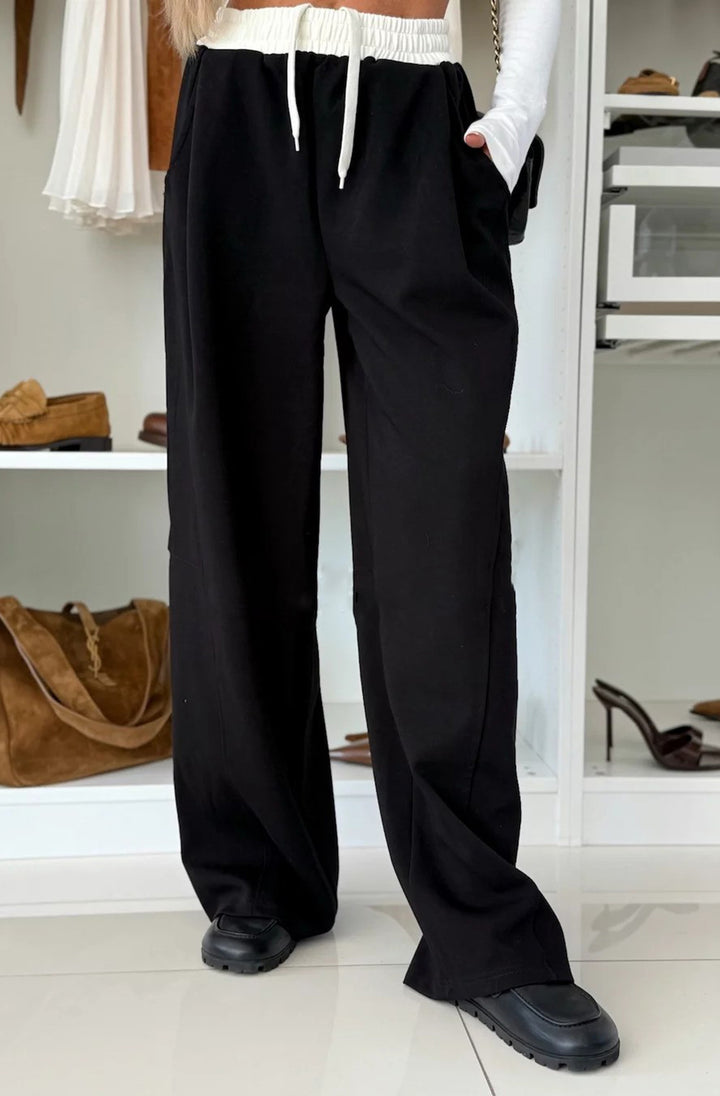 Ivy Contrast Wide Leg Trousers-Black