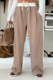 Ivy Contrast Wide Leg Trousers-Camel