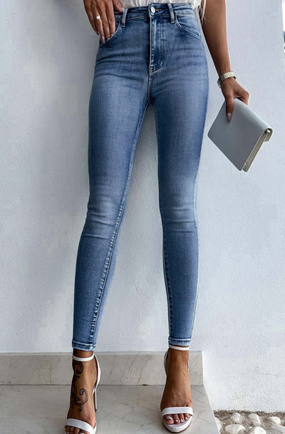 Janet Denim Button Detail Skinny Jeans-Blue