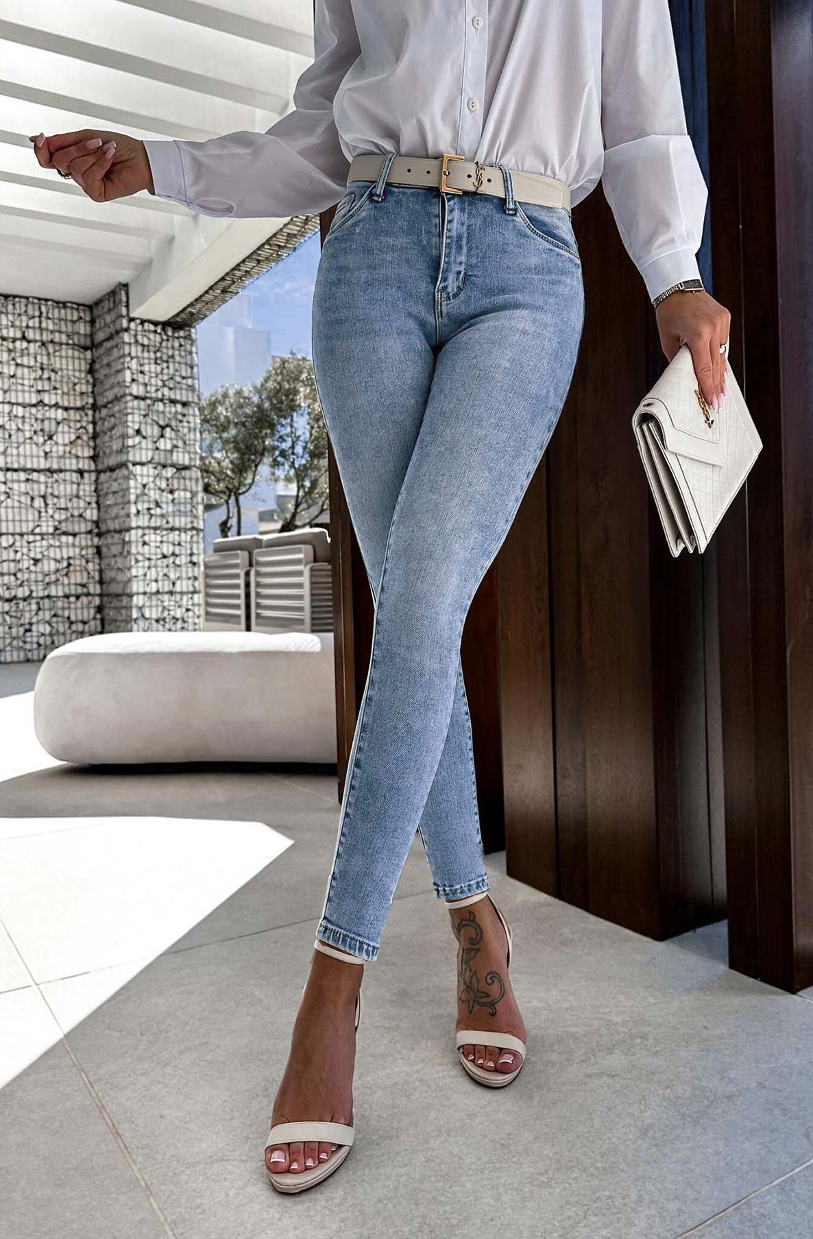 Janet Denim Button Detail Skinny Jeans-Light Blue