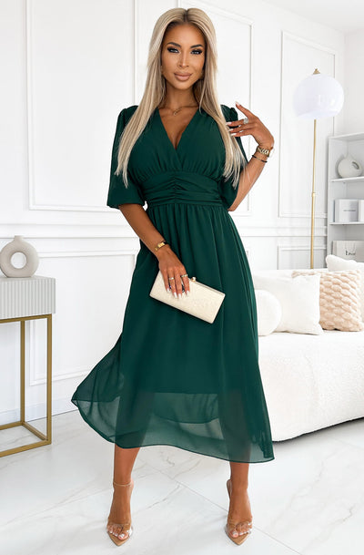 Jessica Plain Chiffon Maxi Dress-Bottle Green